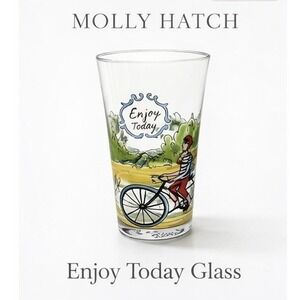 Rare Anthropologie MOLLY HATCH Menagerie Juice Glass TANDEM BIKE  ENJOY TODAY